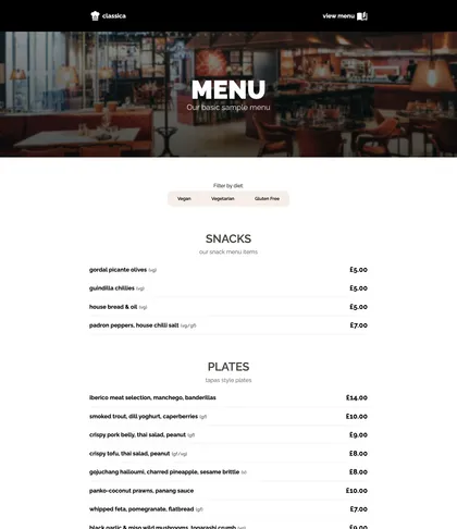 Get My Menu Online Classica theme